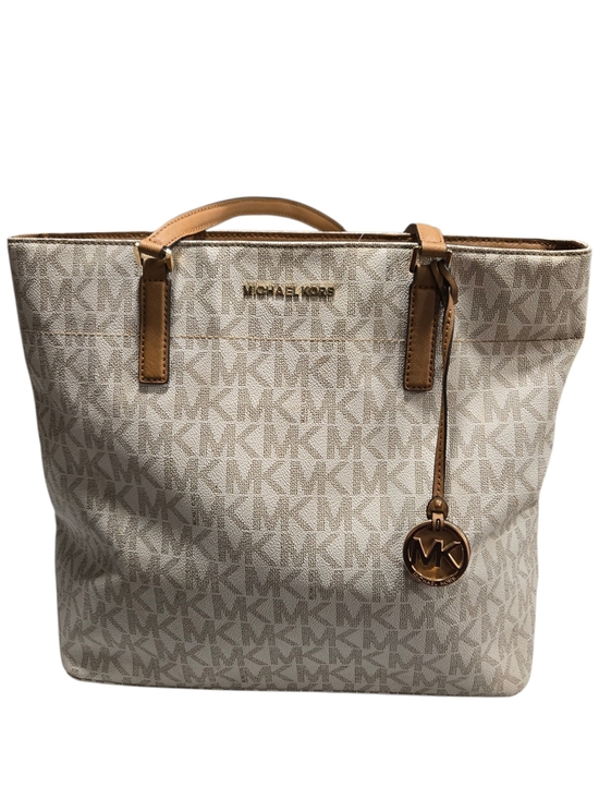 Michael Kors Handbags - Michael Kors Beige Logo Tote Bag with Tan Trim